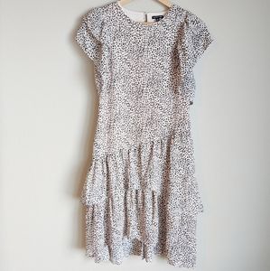 Who What Wear Pink Leopard Ruffled Midi Dress